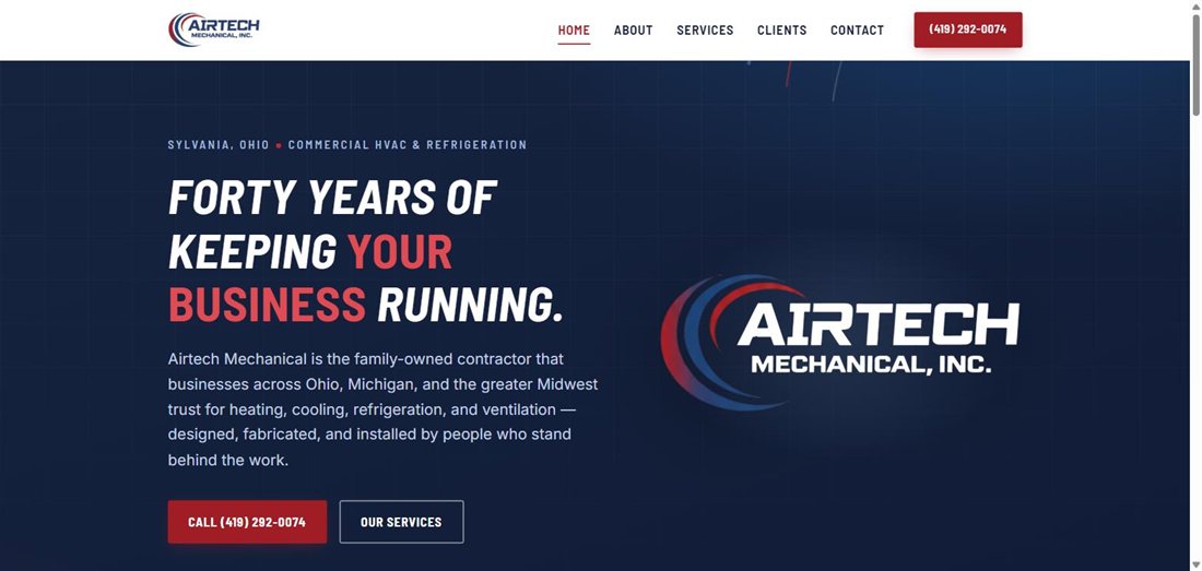 Airtech Mechanical website homepage
