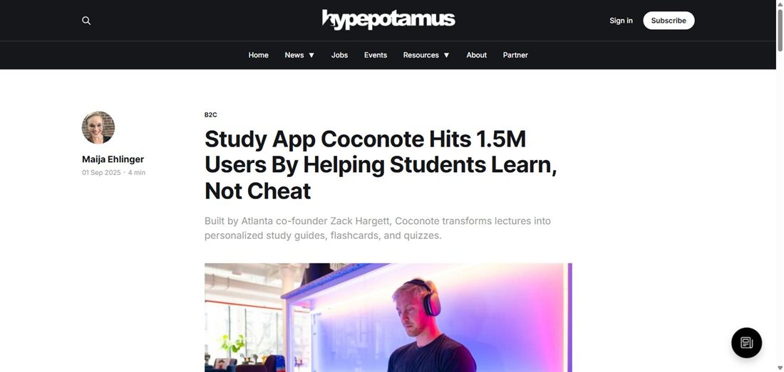 Hypepotamus article: Study App Coconote Hits 1.5M Users