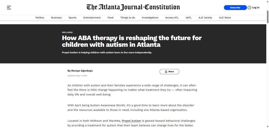Atlanta Journal-Constitution article featuring Propel Autism
